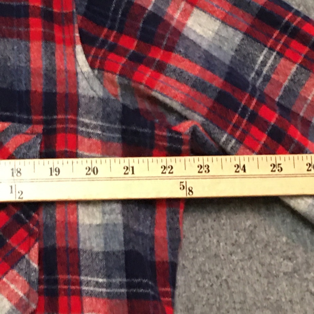 St John's Bay 100% Wool Shirt Mens Large Tall Red Blue Plaid Vintage Long Sleeve - Picture 10 of 12